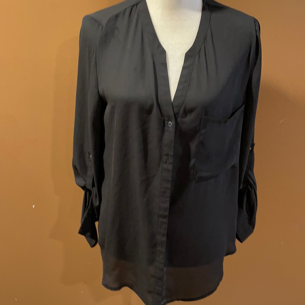 Black polyester blouse size Large from Forever 21.